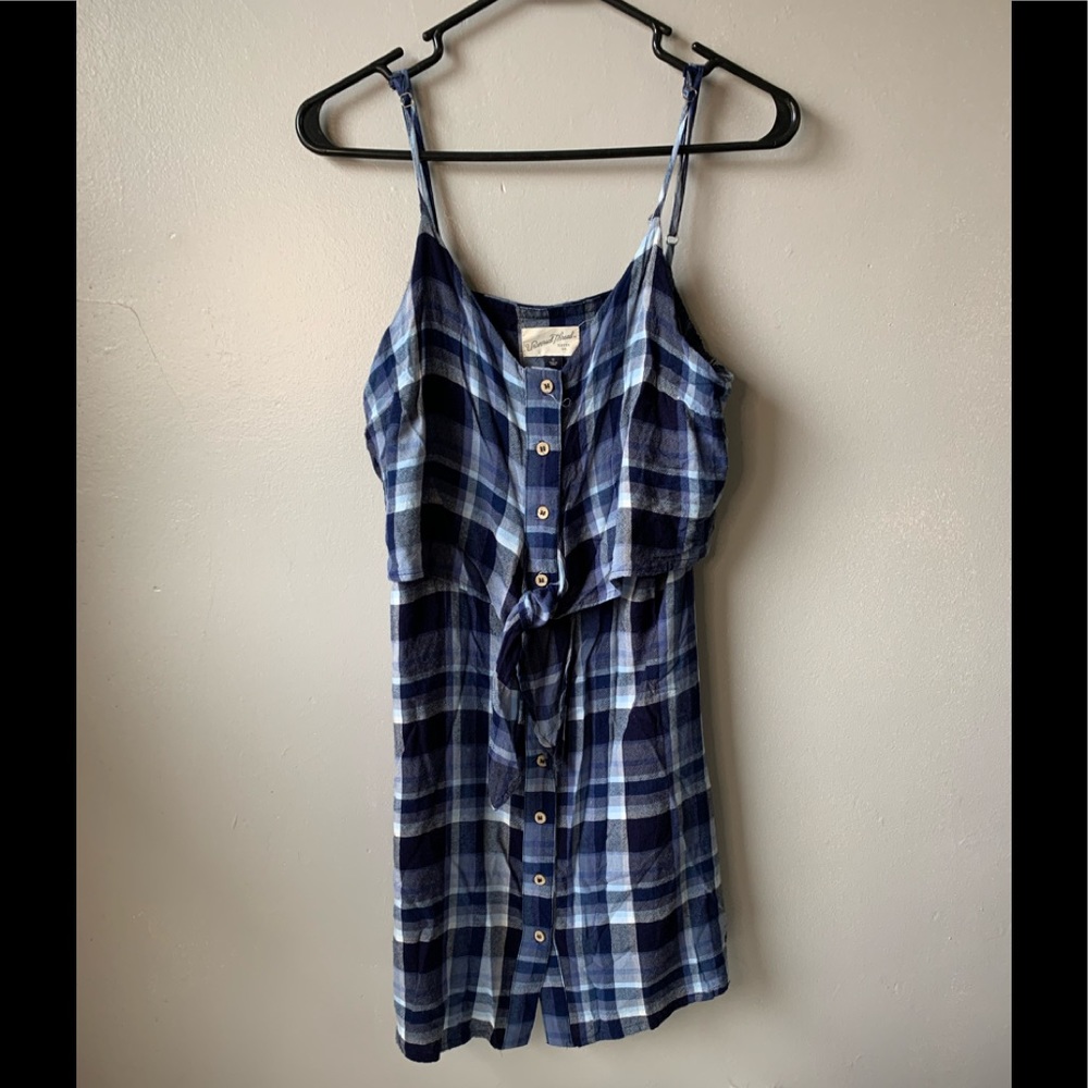Universal Thread Navy Blue Plaid Button Down Dress